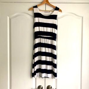 Striped navy and white dress